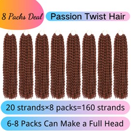 Long Passion Twist Crochet Hair for Black Women 18 Inch Passion Twist Hair 8 Pack Water Wave Crochet Hair for Butterfly Locs Curly Crochet Passion Twist Braiding Hair Extensions 350#