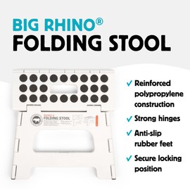 Kikkerland Rhino Foldable Step Stool – Holds Adults up to 300 Lbs, Best for Kitchen & Bathroom – Collapsible, Portable, Lightweight Stepping Stool with Sturdy, Non-Slip Design – White, 8”