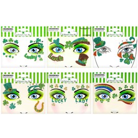 Bojueshaw 6PCS Children's Glitter Face Tattoo Stickers - Sparkling Diamond Designs for Parties, Performances, and Events, Multiple Sizes and Styles for Kids' Makeover.(St. Patrick's)