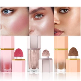 Long-Lasting 3-Pack Contour, Highlighter, and Blush Makeup Set - Weightless, Flawless Liquid Bronzer Beauty Bar, Blush Stick, and Highlighter Look