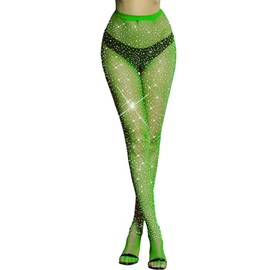 VINICUNCA Fishnet Stockings for Women Sparkly Rhinestone Fishnet Tights Multi Pack (US, Alpha, Medium, X-Large, Regular, Regular, Green-mini Grid -1)