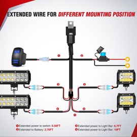 Nilight 16AWG LED POD Lights Wiring Harness Kit 12V On Off 5Pin Rocker Switch Laser Waterproof Toggle Switch Power Relay Blade Fuse for Cars Jeep Boat ATV Trucks - 4 Leads, Bule LED