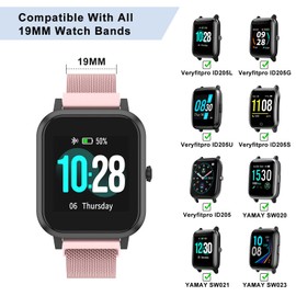 Amzpas Veryfitpro ID205L watch strap 19 mm metal for Yamay Fitness, GRV, Willful, Popglory, Blackview, Umidigi, ID205S ID205G ID215G ID216 SW020 SW023 WF021 WF025 Uwatch3 (Pink)