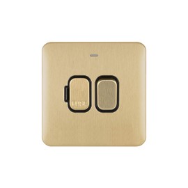 Schneider Electric Lisse Screwless Deco - Switched Single Fused Connection Unit, 13A, Double Pole, with Neon Indicator, GGBL5011BSB, Satin Brass with Black Insert