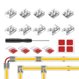 SEZO 10Pcs 2PIN 10mm LED Connectors Kit Transparent Solderless Strip to Wire,Strip to Strip,T/L Shape Screw Terminal Blocks Connectors with Screwdriver Fixed Clips for COB SMD Single Color LED Lights