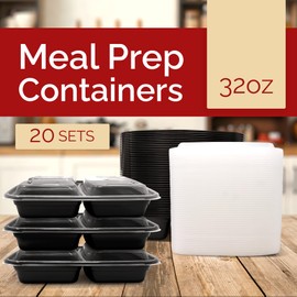 Reli. Meal Prep Containers 32 oz (20 Pack) 3 Compartment Meal Prep Containers Reusable, Microwave Safe | Plastic Togo Containers for Food | Meal Prep Container for Takeout, To Go, Leftover, Food Prep
