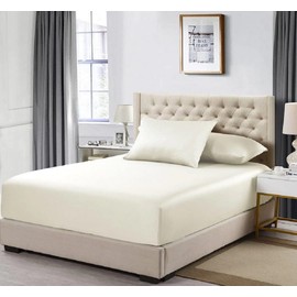 Percale Fitted Sheet, Extra Deep Pocket (22 Inches) Queen Size Fitted Sheet Only, Solid Ivory