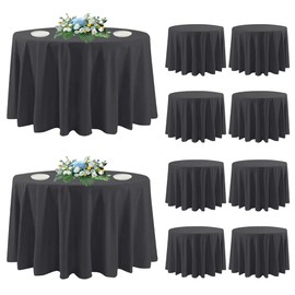 DAKKIONY 10 Pack Round Tablecloth Black 120 Inch, Stain Resistant and Wrinkle Polyester Table Cloth, Washable Table Cover for Kitchen Dining, Wedding, Buffet Table, Holiday Party