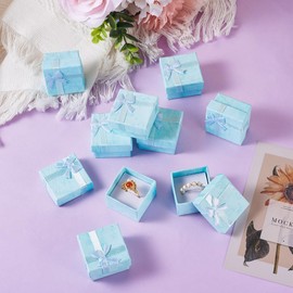 KISSITTY 12Pcs Cardboard Paper Ring Boxes Texture Square Ring Gift Boxes Ring Package Boxes with Sponge 1.65x1.65x1.02 Inch for Wedding Valentine Birthday (Pale Turquoise)