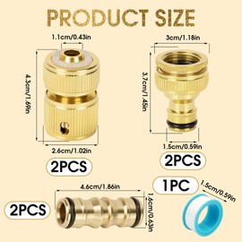 6 Pack Brass Garden Hose Tap Connector Kit, Brass Garden Hose Quick Connector 2 Double Male 2 Hose Tap Connectors 1/2'' & 3/4'' 2-in-1 Faucet Adapter 2 Hose End Connectors 1 Plumber Tape