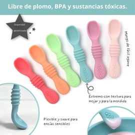 U Chef Set de 6 Cucharas para Bebe, Cubiertos para Bebé y Niños Pequeños, Cucharas de Silicona para Bebe Masticables, 100% Seguros, Libres de BPA, Ideales para Entrenar la Alimentación Independiente