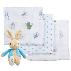 Peter Rabbit Gift Set - Unisex Beatrix Potter Soft Toy and Muslin Set