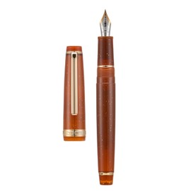 Jinhao 82 Acrylic Fountain Pen, Iridium Fine Nib with Ink Converter, Transparent Coffee Fluorescent Classic Design Smooth Writing Pen (Gold Trim)