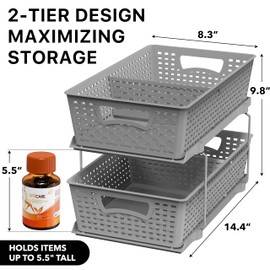 Simple Houseware 2 Tier Bathroom Organizer Tray Pull-Out Sliding Drawer, Under Sink Storage, Gray