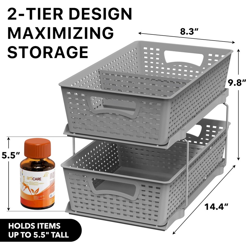Simple Houseware 2 Tier Bathroom Organizer Tray Pull-Out Sliding Drawer,