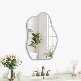 Asymmetrical Mirror for Wall Decor Modern Wooden Framed Wall Mirror Unique Shape Wall Mounted Vanity Artistic Mirror Decorative for Living Room Bedroom Bathroom Entryway Small 16"x12"