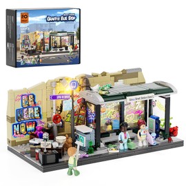FUNWHOLE FUNWHOLE Graffiti Bus Stop Lighting Building Bricks Set - Street Fusion City Town Bus Station with LED Lgiht Multi-Form Modular Collection Kit 514 Pcs for Adults & Teens & Street Culture Lovers