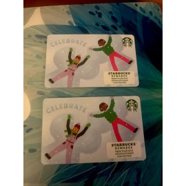 Starbucks 2023 STARBUCKS  TWO CHRISTMAS GIFT CARDS “CELEBRATE” SNOW ANGELS NEW UNUSED