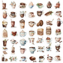 Afternoon Tea Sticker Coffee Sticker Set 50 Pieces Cute Decoration for Car Laptop Skateboard Bicycle Moped Motorcycle Bicycle Computer Suitable for Adults Children