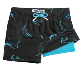 MaaMgic Swimming Trunks Boys Swimming Shorts Children Quick-Drying Swimming Shorts Short Swim Shorts for Small 2 in 1 Board Shorts with Compression Inner Shorts Pockets Adjustable Drawstring Reusable,