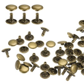 sourcing map 60 Sets Double Cap Leather Rivets, 10x8mm Round Cap Tubular Metal Studs Leather Crafting Rivets for Fabric Belt Pet Collar Boot Bag Repair and Decoration, Bronze