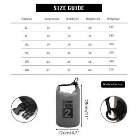 MORAINJAY 2L Grey Dry Bags, Waterproof Bag with D Ring Carabiner(No Shoulder Strap),Large/Small Capacity 2L 5L 10L 15L 20L 30L Dry Sack for Outdoor Camping,Rafting,Swimming,Boating,Surfing