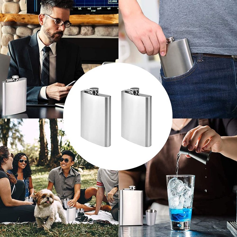 2 Pieces Stainless Steel Hip Flask, 6 oz Hip Flask,