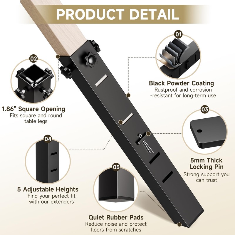 4Pk Square Folding Table Extender - 3 Level Adjustable Folding