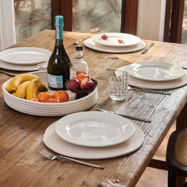 Art PineCone Round Placemats Set of 4, Brown placemat-Woven Cotton Rope Chargers for Dinner Plates, Non-Slip, Heat Resistant Table Decor, Boho Farmhouse Kitchen Decor (Off White, 13 inches)