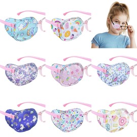 8pcs Kids Eye Patches for Glasses, Reusable Soft Eyepatch, Cartoon Design, for Lazy Eye Amblyopia Strabismus Treatment, Comfortable Breathable Material (Girls' Series)
