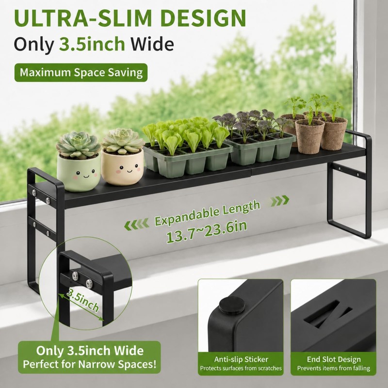 BrightRow 2 Pcs 3.5" W Expandable Window Sill Plant Shelf,