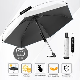 Trenovo Automatic Travel Mini Umbrella, Compact Folding Small Pocket Umbrellas for Purse Wallet, UV Sun Rain Protection, Lightweight Portable Design Fits in Backpack for Women Men Kids (White)