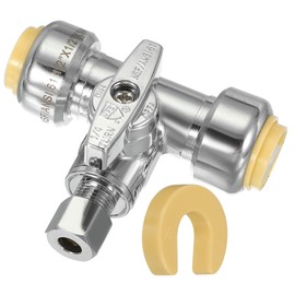 PATIKIL Tee Stop Valve 1/2" x 1/2" x 1/4" Compression Water Shut Off Valve 1/4 Turn Operation with 1/2" Disconnect Clip & Sealing Tape for Faucet Toilet Pex Copper Cpvc Pipe Brass