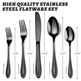 TIVOLI 30 Piece Black Silverware Set for 6 Stainless Steel Flatware Serving Sets Mirrored Polishing Cutlery Set Include Knife Fork and Spoon for Home, Kitchen Wedding Housewarming Gift