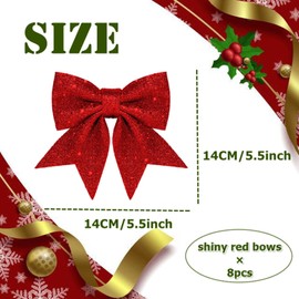 8 Pcs Red Glitter Foam Bows 5.5 Inch Christmas Glitter Wreaths Bows for Decorations,Bowknot Sequin Ties for Christmas Tree Decor,Bows Ornaments for Xmas Tree Wreaths,Garland Decorations