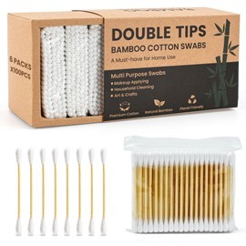 GOLD HONEY Bamboo Cotton Swabs 600 Count with Paper Box - Double Tipped Ear Swabs - Cotton Buds for Ear Wax Removal, Beauty Care, Nail Care, Crafts, Removing Dust & Dirt