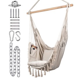KOMOREBI Hammock Chair - Ivory - 60" x 47" - Hanging Rope Swing for Indoor & Outdoor - Soft & Durable Cotton Canvas - 2 Cushions Included - Large Macrame Hanging Chair for Bedroom, Patio, Porch