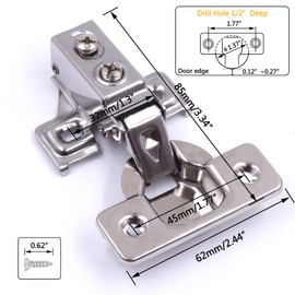 20 Pack Soft Close Cabinet Door Hinges for 1/2" Partial Overlay Cupboard, 100 Degree Opening Angel, Stainless Concealed Kitchen Cabinet Hinges with Mounting Screws and Manual
