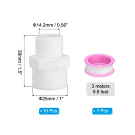 PATIKIL PVC Pipe Fitting Nipple G 1/2 x G 3/4 10pcs Female to Female Thread Coupling Adapter Hex Straight Connector with Plumbing Tape for Aquarium White