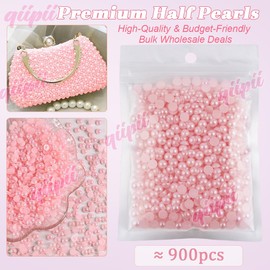 qiipii 900PCS 6mm Light Pink Round Half Round Pearls for Crafting Imitation Loose Flatback Beads Gems for Nails Face Eyes Makeup Wedding Tumblers Bottles Crafts Bedazzling Clothes Crocs Shoes Phones