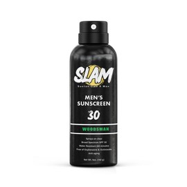 SLAM Men's Scented Sunscreen Spray, Manly Fragrance, Paraben-Free Formula for Younger Looking Skin. Men’s SPF sunscreen spray. - SPF: WoodsMAN Scent SPF 30