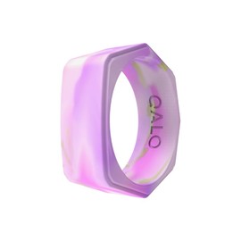 QALO Women's Rubber Silicone Ring, Natural Stone Lake, Wedding Ring for Women, Breathable, Durable Engagement Silicone Band, 9mm Wide 2mm Thick, Amethyst, Size 5