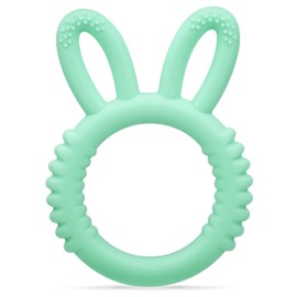 MISSLILI Silicone Babies Teethers Baby Teething Toys for Soothe Massage Sore Gums for 3-12 Months Infants, BPA Free, Ring Shape Rabbit Ear Design (Mint Green)