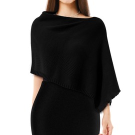 Chicingyou Women Fall Knitted Poncho Shrug Women Autumn Blouse Top Lightweight Sweater Poncho Bolero for Evening Dress Skirt(Black)