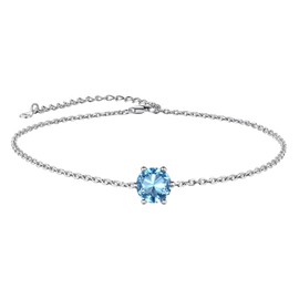 Suplight 925 Sterling Silver March Birthstone Aquamarine Anklet Dainty Crystal Anklet Bracelets for Women