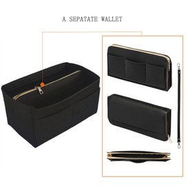 Purse Organizer Insert, Felt bag Organizer, Handbag Divider and Shaper, Compatible with Speedy Neverfull Tote and More (Black, L)