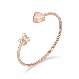 QGJNSGC Urn Bracelet for Human Ashes Butterfly Heart Ash Bracelet for Women Stainless Steel Openable Cuff Bangle Cremation Bracelet (Rose gold)