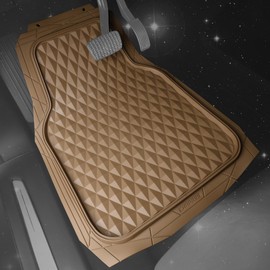 CAR PASS Heavy Duty Rubber Beige Car Floor Mats & Cargo Liners, Deep Dish All-Weather Trunk Mats Durable Anti-Slip 3D Rhombus Waterproof Trim to Fit Liner Universal Fit Auto,Sedan,SUV,Truck, Beige
