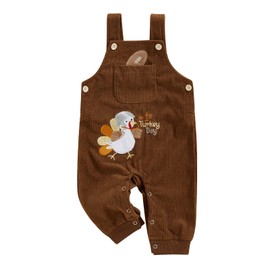 YOKJZJD Newborn Infant Baby Boy Girl Thanksgiving Outfit Turkey Suspender Pants Corduroy Bib Overalls Jumpsuit Fall Clothes (Brown, 3-6 Months)