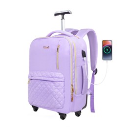 Tilami Rolling Backpack for Women, Carry on Laptop Backpacks with Wheels, 40L Roller Backpack for Travel,Purple
